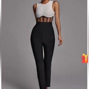 Brand New Bella Barnett Black and White Mesh Jumpsuit